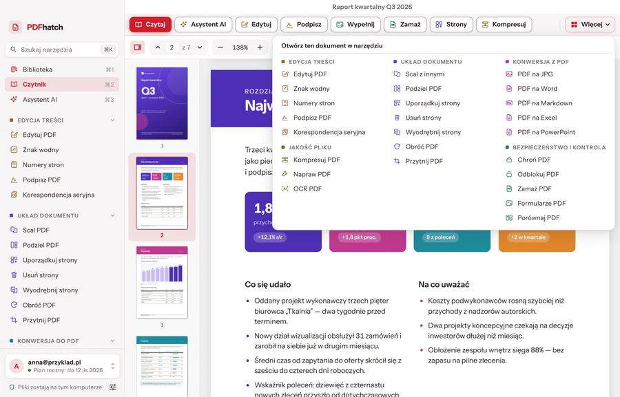 The panel of all the tools for the open document, in three columns and in the colours of the groups